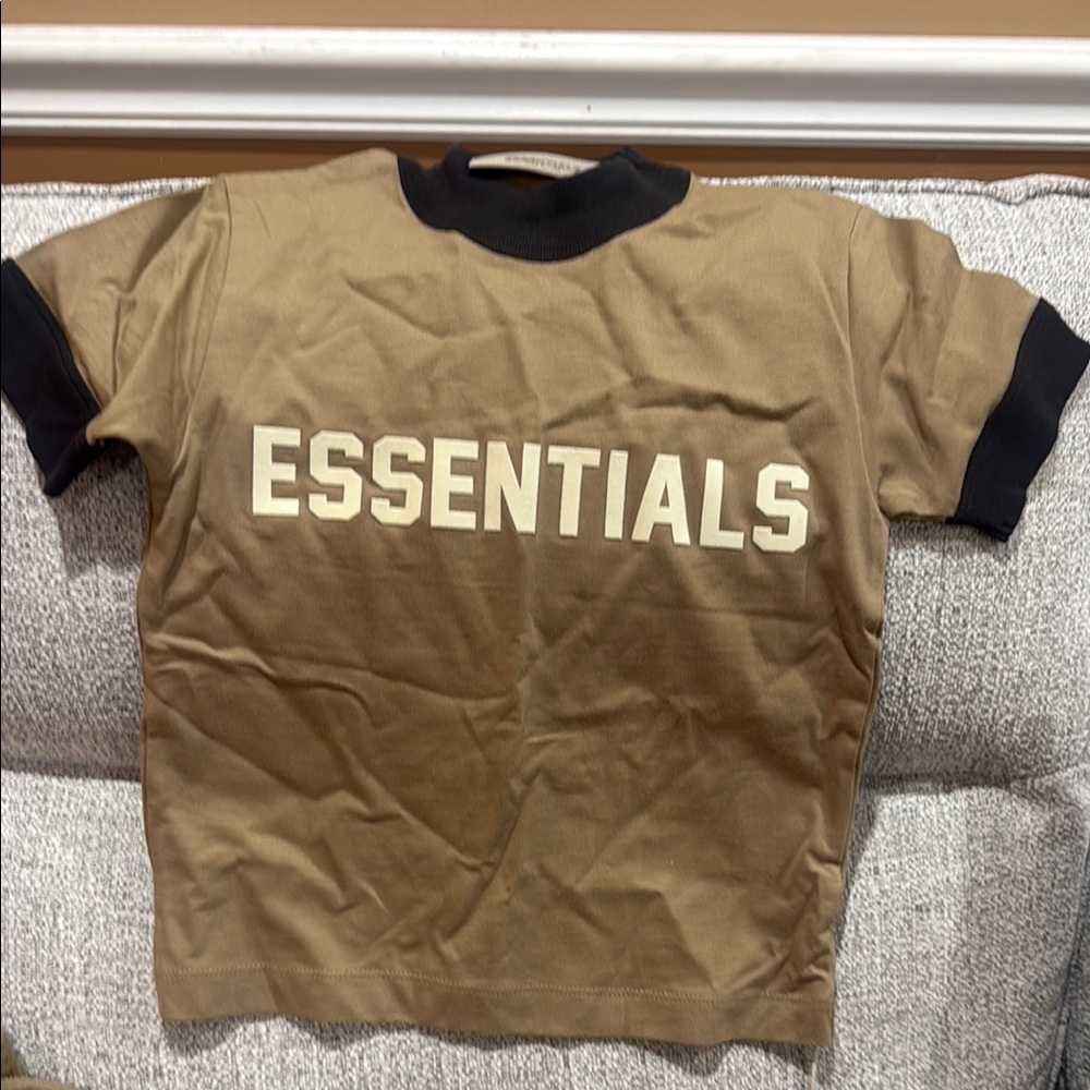 ESSENTIALS Logo Tee in Brown with Black Trim